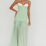 Unspoken Sweetheart Neckline Sheer Hem Maxi Dress Sage
