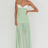 Unspoken Sweetheart Neckline Sheer Hem Maxi Dress Sage