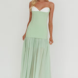 Unspoken Sweetheart Neckline Sheer Hem Maxi Dress Sage