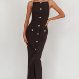 Harlin Button Decoration Maxi Dress Black