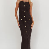 Harlin Button Decoration Maxi Dress Black