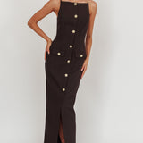 Harlin Button Decoration Maxi Dress Black