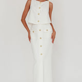 Bondi Sunset Faux Button Placket Maxi Skirt White