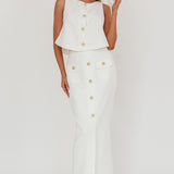 Bondi Sunset Faux Button Placket Maxi Skirt White
