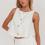 Bondi Sunset Front Button Top White