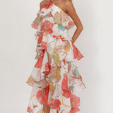 Darylyn Tiered Ruffle Maxi Dress Floral Red