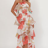 Darylyn Tiered Ruffle Maxi Dress Floral Red
