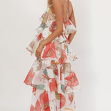 Darylyn Tiered Ruffle Maxi Dress Floral Red