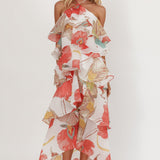 Darylyn Tiered Ruffle Maxi Dress Floral Red
