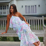 Darylyn Tiered Ruffle Maxi Dress Hydrangea Blue