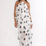 Darylyn Tiered Ruffle Maxi Dress Polka Dot White