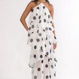 Darylyn Tiered Ruffle Maxi Dress Polka Dot White