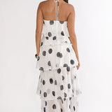 Darylyn Tiered Ruffle Maxi Dress Polka Dot White