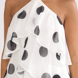Darylyn Tiered Ruffle Maxi Dress Polka Dot White