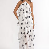 Darylyn Tiered Ruffle Maxi Dress Polka Dot White
