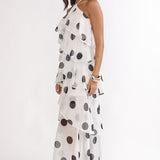 Darylyn Tiered Ruffle Maxi Dress Polka Dot White