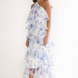 Darylyn Tiered Ruffle Maxi Dress Floral Blue