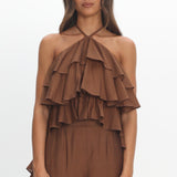Darylyn Tiered Ruffle Top Chocolate