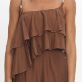 Darylyn Asymmetric Ruffle Jumpsuit Chocolate