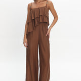 Darylyn Asymmetric Ruffle Jumpsuit Chocolate