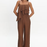 Darylyn Asymmetric Ruffle Jumpsuit Chocolate