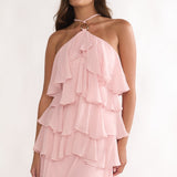 Darylyn Tiered Ruffle Mini Dress Pink
