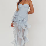 Charmayne Asymmetric Ruffle Trim Maxi Dress Blue