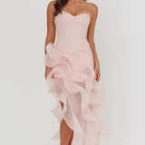 Charmayne Asymmetric Ruffle Trim Maxi Dress Pink
