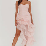 Charmayne Asymmetric Ruffle Trim Maxi Dress Pink