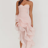 Charmayne Asymmetric Ruffle Trim Maxi Dress Pink
