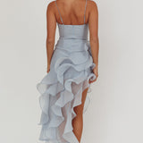 Charmayne Asymmetric Ruffle Trim Maxi Dress Blue