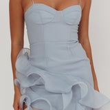 Charmayne Asymmetric Ruffle Trim Maxi Dress Blue