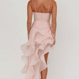 Charmayne Asymmetric Ruffle Trim Maxi Dress Pink