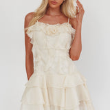 Sweetest Things Frill Trim Rosette Mini Dress Cream