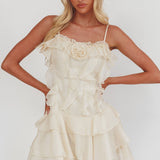 Sweetest Things Frill Trim Rosette Mini Dress Cream