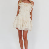 Sweetest Things Frill Trim Rosette Mini Dress Cream
