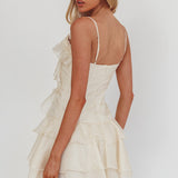 Sweetest Things Frill Trim Rosette Mini Dress Cream