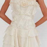 Sweetest Things Frill Trim Rosette Mini Dress Cream