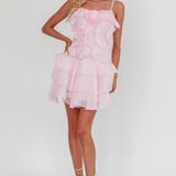 Sweetest Things Frill Trim Rosette Mini Dress Pink