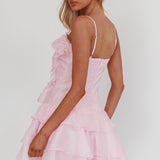 Sweetest Things Frill Trim Rosette Mini Dress Pink