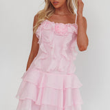 Sweetest Things Frill Trim Rosette Mini Dress Pink