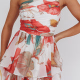 Raelene One-Shoulder Ruffle Romper Floral Red