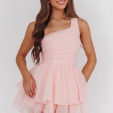 Raelene One-Shoulder Ruffle Romper Pink