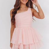 Raelene One-Shoulder Ruffle Romper Pink