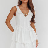 Corella Tied Bust Layered Hem Mini Dress White