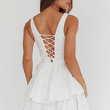 Corella Tied Bust Layered Hem Mini Dress White