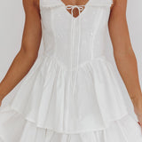Corella Tied Bust Layered Hem Mini Dress White