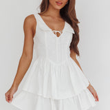 Corella Tied Bust Layered Hem Mini Dress White