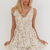 Corella Tied Bust Layered Hem Mini Dress Floral Butter