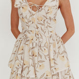 Corella Tied Bust Layered Hem Mini Dress Floral Butter